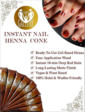 CareOne Gallery Instant Henna Paste Mehendi Cone | Vegan & Halal Nail Polish Cone For Women | Without Chemicals | Long Lasting | Ready To Use Dark Brown Colour Stain | Pack of 12 Pieces 120 Gms|