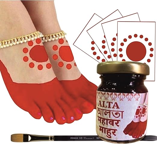 CareOne Gallery Gel Alta (আলতা ) With Brush & 4 Free Sticker Instant Dip Herbal Sindoor Mehendi Dark Cherry Red (100ml)