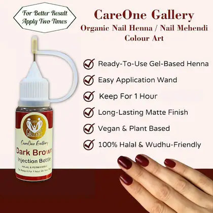 CareOne Gallery Instant Mehendi Nail Injection Paste Heena Bottle | Vegan & Nail Polish For All Women & Girls | Without Chemicals | Long Lasting | Ready To Use Dark Brown Colour Stain For Modern World