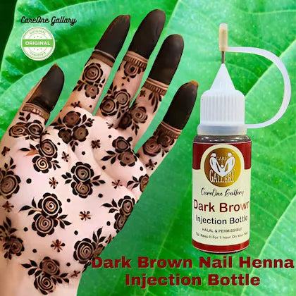 CareOne Gallery Instant Mehendi Nail Injection Paste Heena Bottle | Vegan & Nail Polish For All Women & Girls | Without Chemicals | Long Lasting | Ready To Use Dark Brown Colour Stain For Modern World