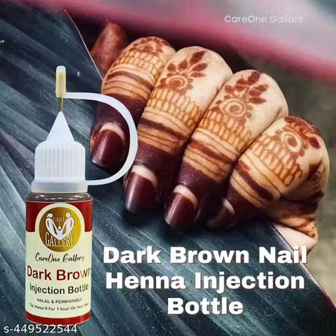CareOne Gallery Instant Nail Injection Henna Paste Mehendi Bottle | Vegan & Halal Nail Polish For Women & Girls | Without Chemicals | Long Lasting | Ready To Use Dark Brown Colour Stain |